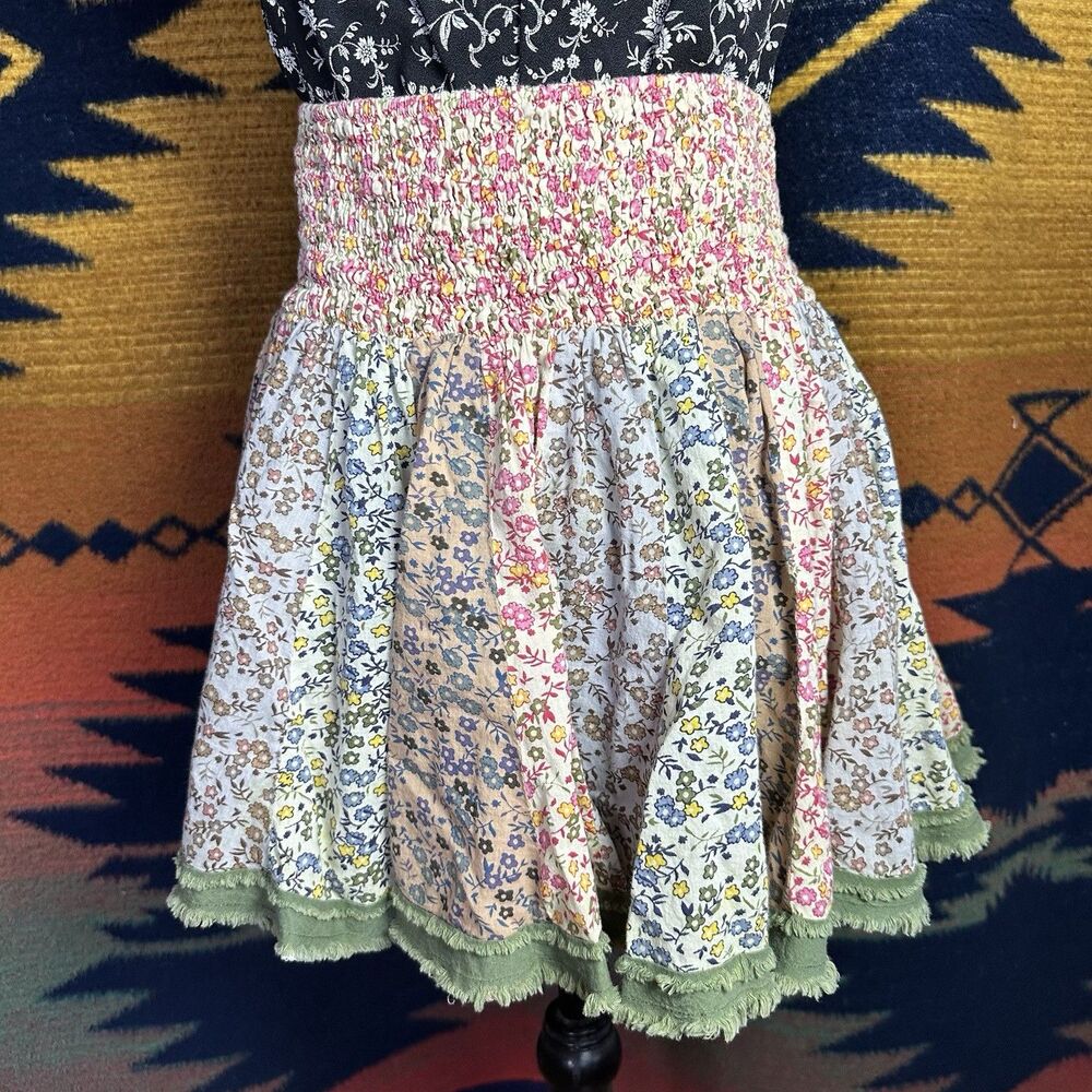 Y2K Urban Nomad Earthbound Trading Co. Patchwork Ruffle Mini Skirt. L/XL. Cotton